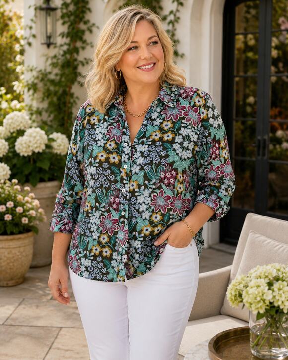 Talbots Tops - Talbots button-up blouse features a vibrant, multicolor floral pattern Size 2X